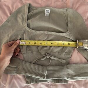 BDG Ribbed Crop Top with Tie-Front in Sage Green